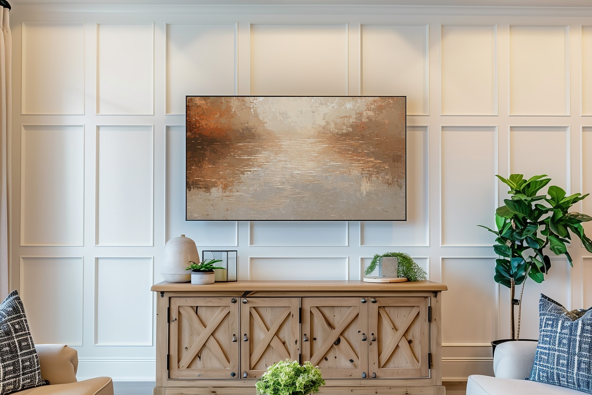 Autumn Lake's Mirror Calm Vintage Frame TV Art — reflective autumn lake in impressionist palette