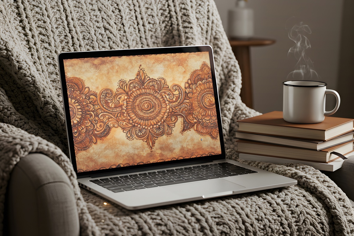 Henna Floral Harmony Boho Desktop Wallpaper