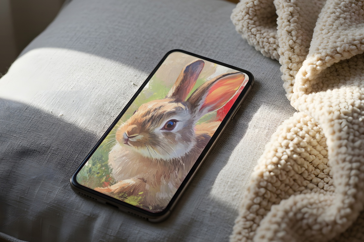 Tulip Meadow Bunny Easter iPhone Wallpaper