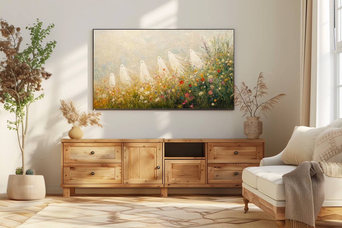 Ghosts Frolic in Wildflower Meadow Halloween Frame TV Art