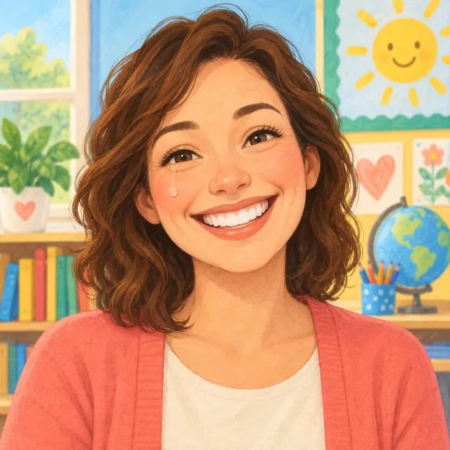 Scene: She has a big smile.