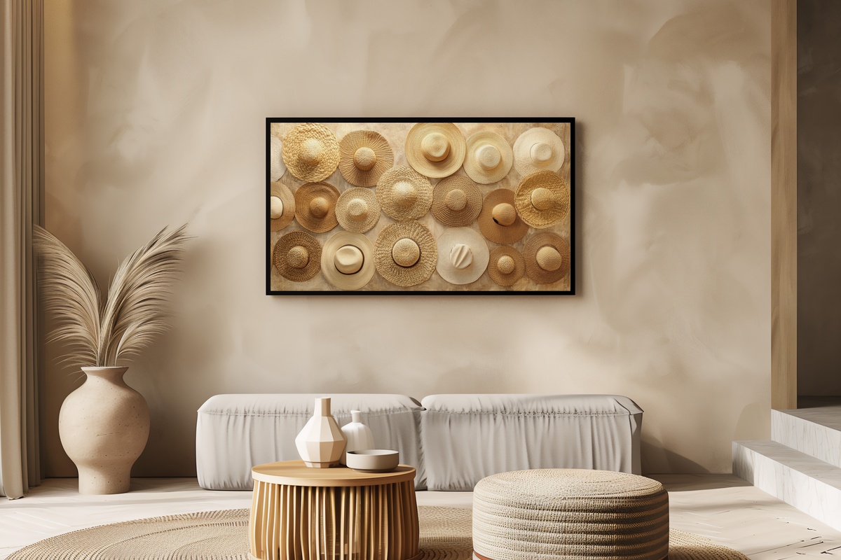 Artful Straw Hat Showcase Boho Frame TV Art
