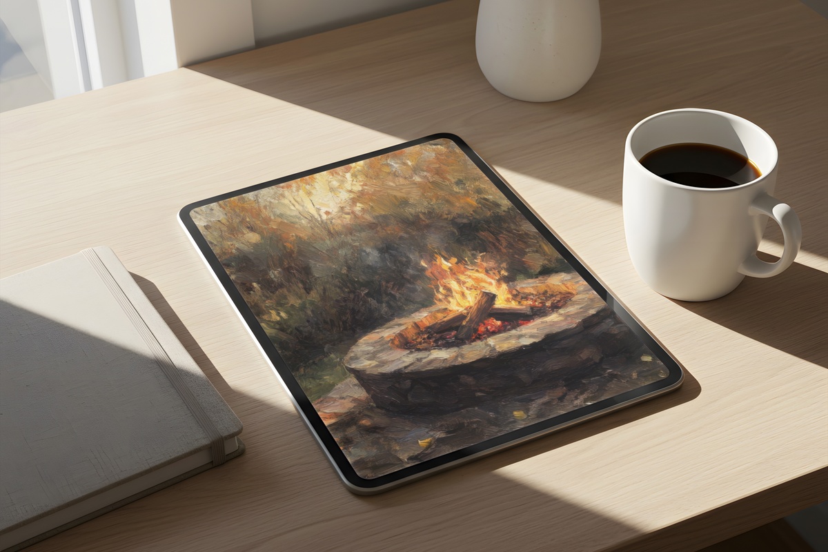 Cozy Fire Pit Gathering iPad Wallpaper