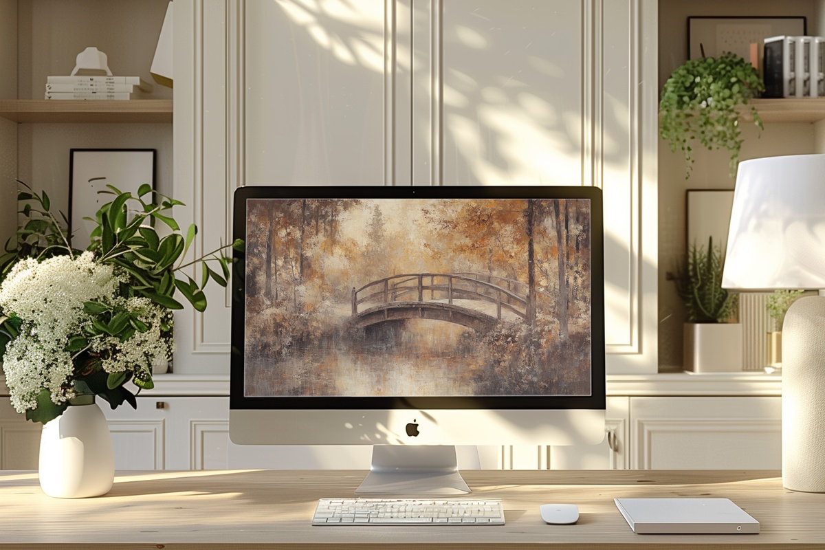 Autumn's Bridge of Splendor Fall Desktop Wallpaper