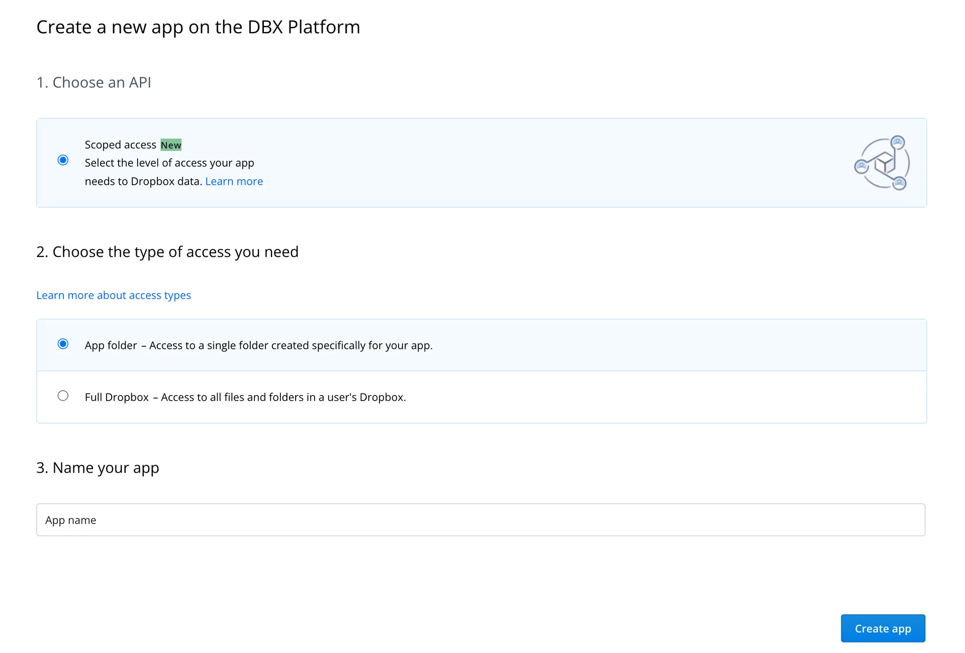 Dropbox - Create a new app on the DBX Platform