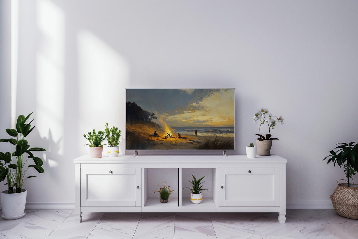Bonfire Gatherings Coastal Frame TV Art