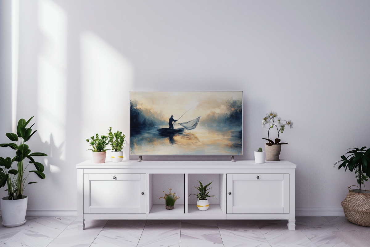 Morning Fisherman's Peace Coastal Frame TV Art