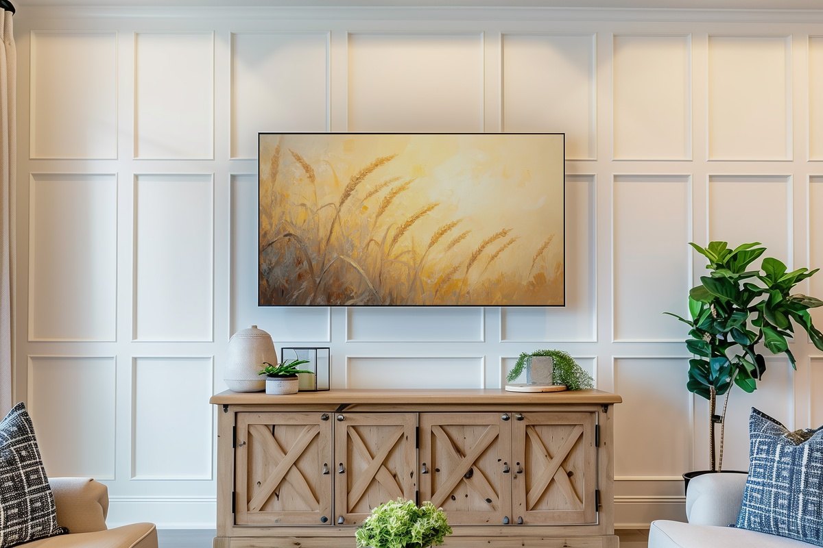 Radiant Wheatfield Reverie Summer Frame TV Art — golden wheatfield at sunset in warm amber tones