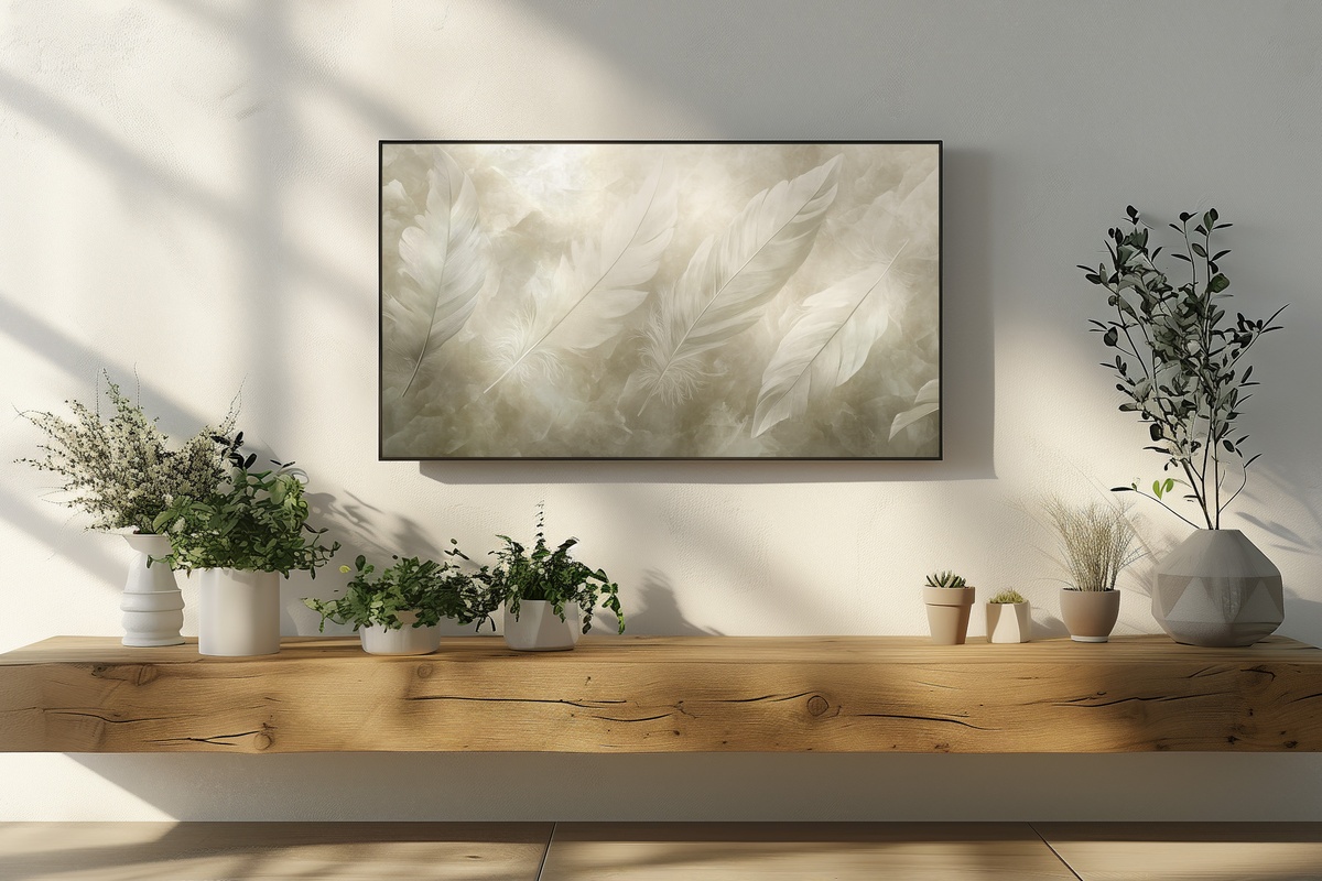 Whisper of Feathered Lines Neutral Frame TV Art