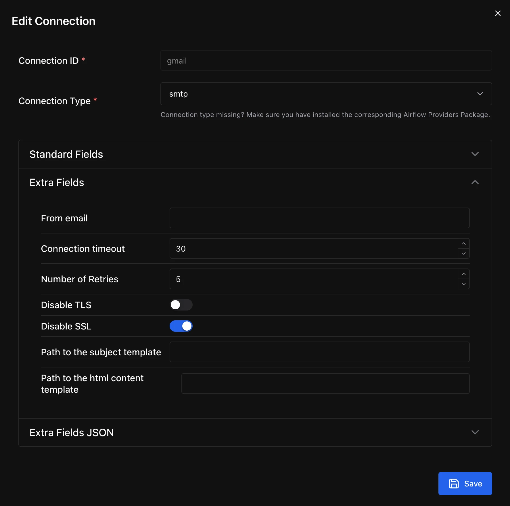 Edit Connection - SMTP > Disable SSL