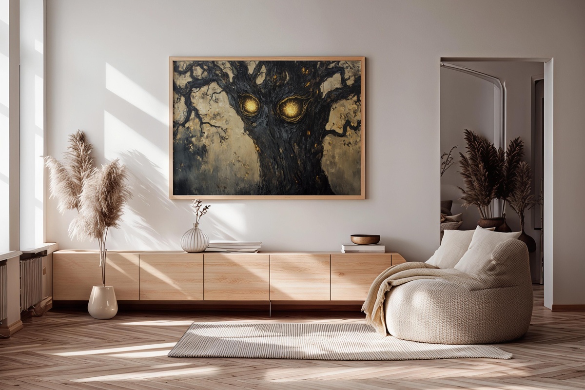 Luminous-eyed tree shadows Halloween printable wall art