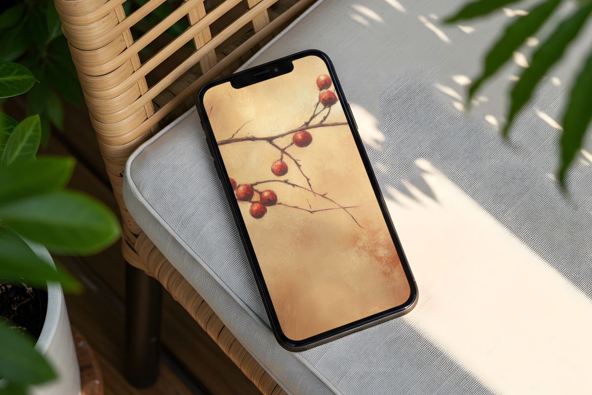 Textured Berries on Branch Fall iPhone Wallpaper