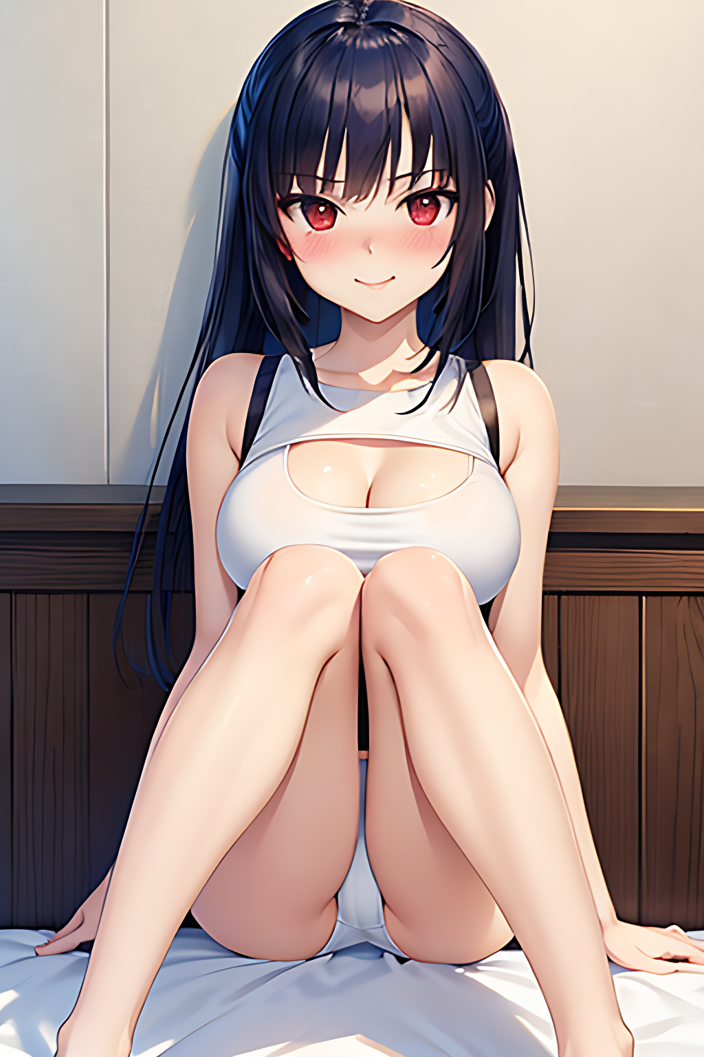 AIイラスト勉強中(奇形や違和感があるかも。ごめんなさい。) by AI実験室 with beautiful girl, Shizuku Yaegashi, Arifureta: From Commonplace to World's Strongest, blushing, M-shaped legs