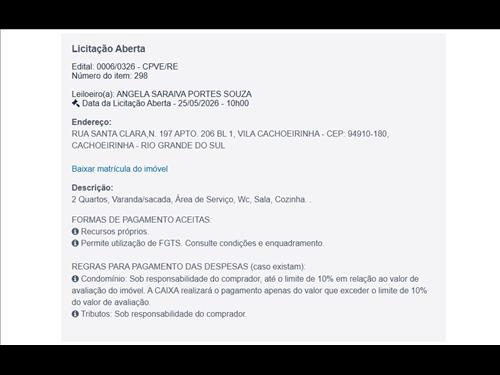 RUA SANTA CLARA N. 197 Apto. 206, BL 1, VILA CACHOEIRINHA, CACHOEIRINHA - RS