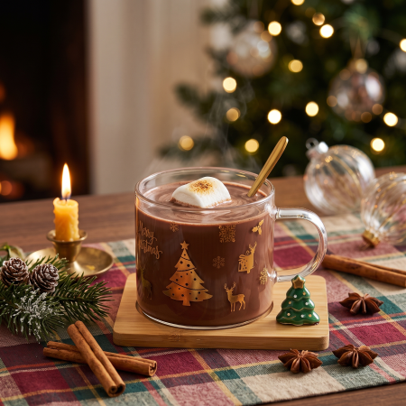 Taza Navidad de vidrio resistente al calor borosilicato, 450ml