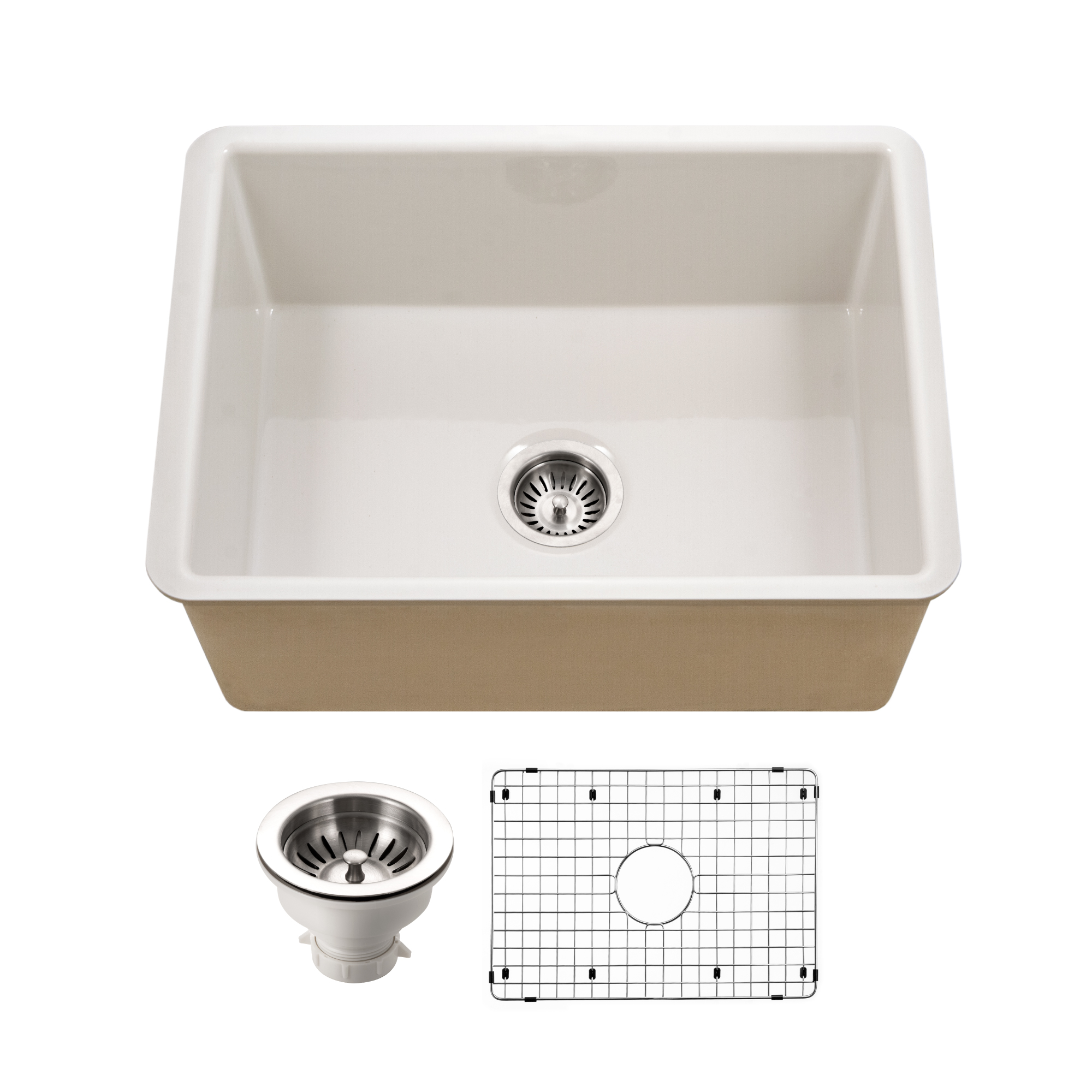 Houzer Platus 18" Undermount Fireclay Kitchen Sink, Biscuit, PTU-2800 BQ