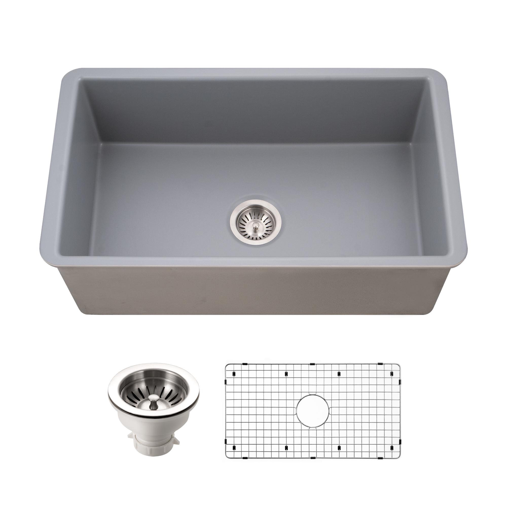 Houzer Platus 18" Undermount Fireclay Kitchen Sink, Gray, PTU-3600 GR