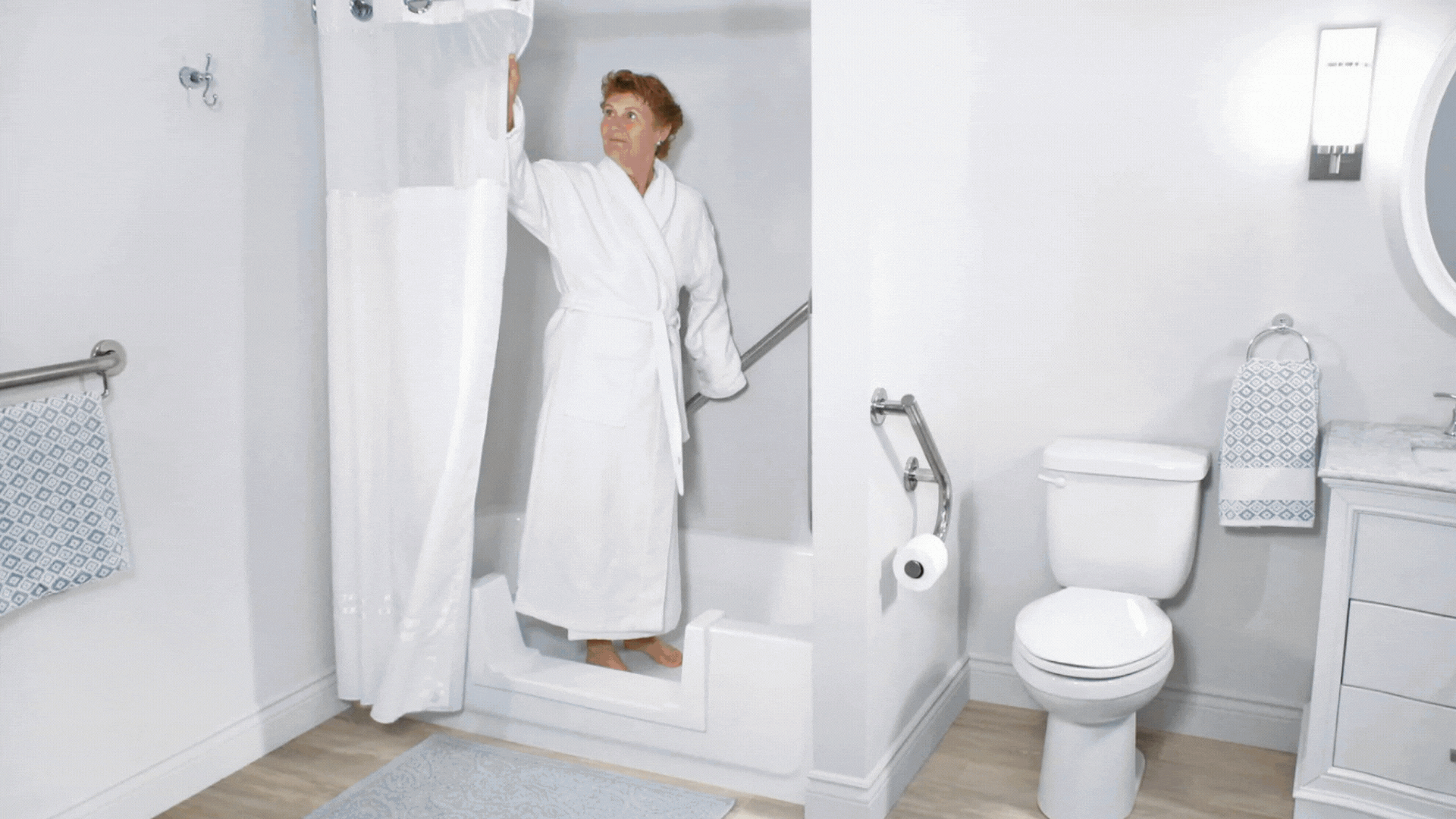 Tap to discover ways to move safely in the bath and shower