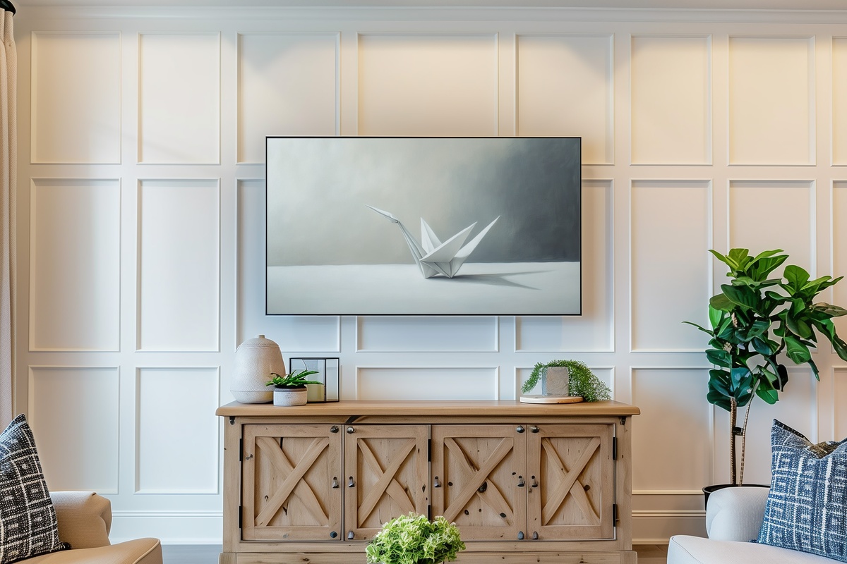 Minimalist Origami Crane Elegance Frame TV Art origami crane minimalist