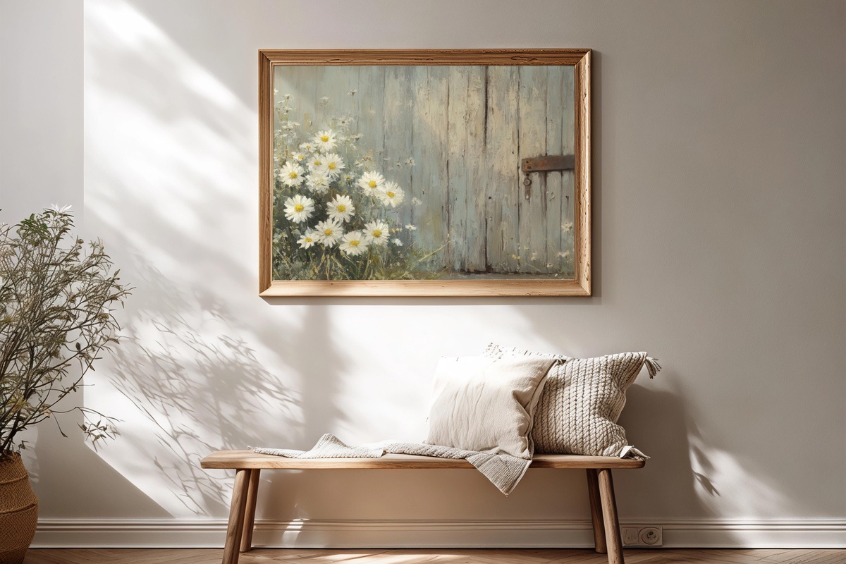 Daisy-Brightened Barn Entry Farmhouse Printable Wall Art