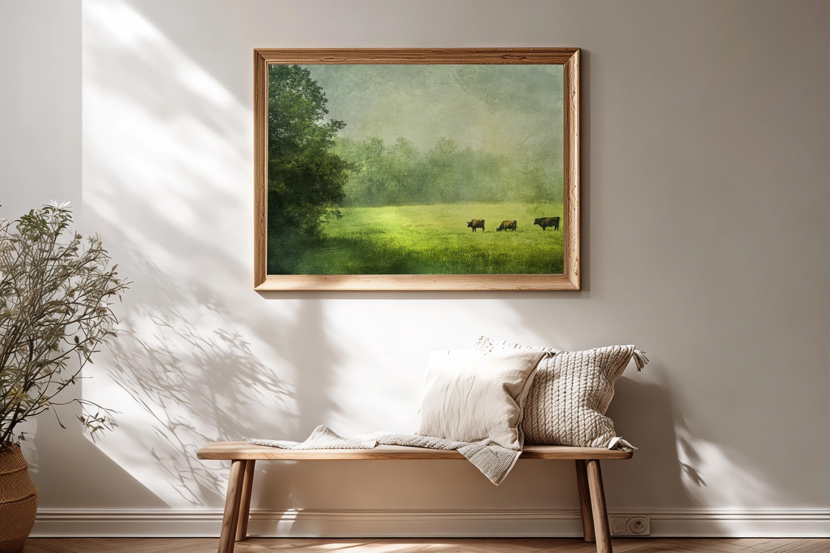 Tranquil Pasture with Grazing Cows Farmhouse Printable Wall Art