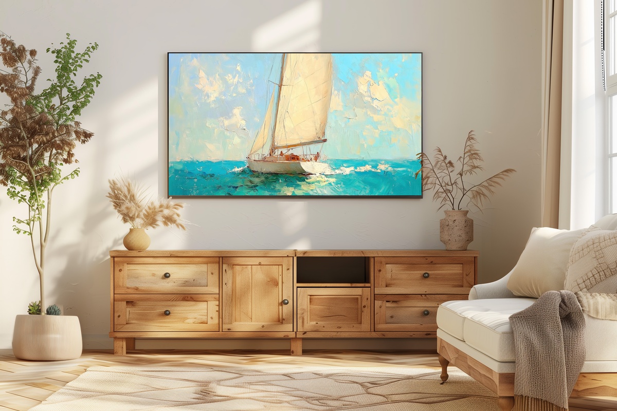 Turquoise Serenity Sailing Summer Frame TV Art impressionist sailboat turquoise water