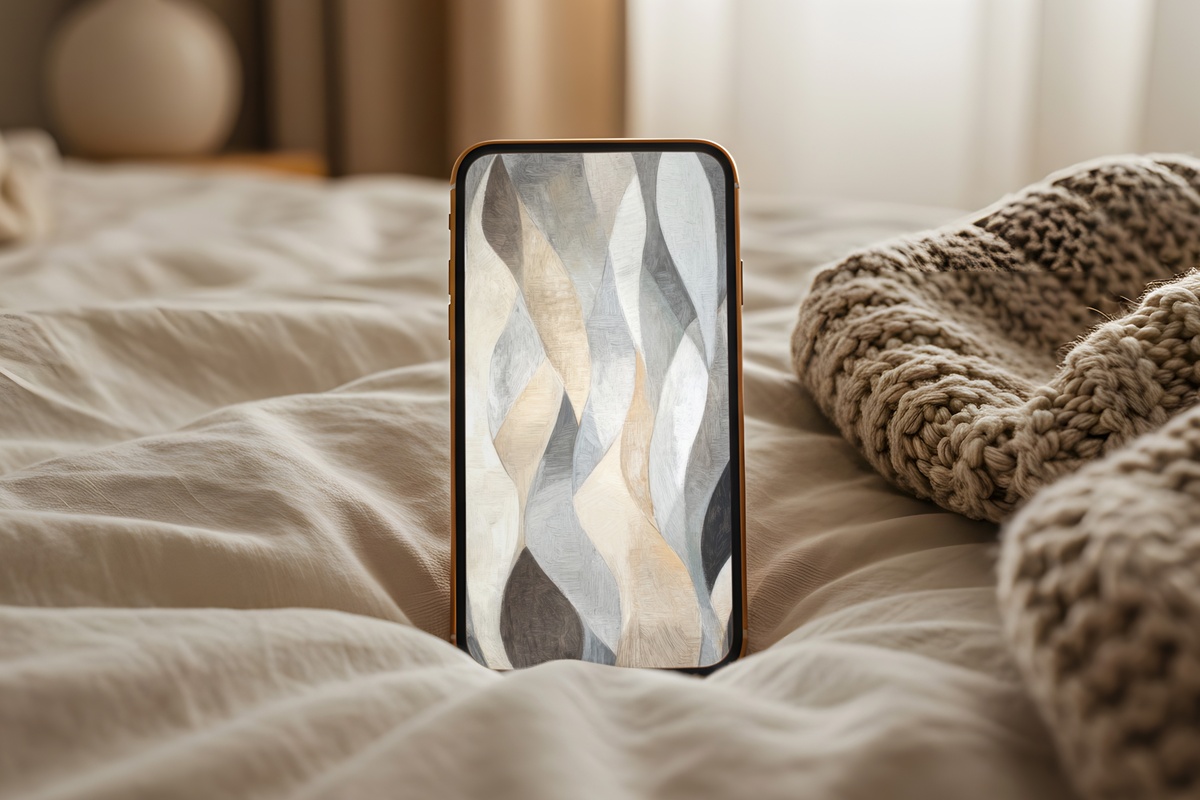 Forest Serenity in Soft Neutrals modern iPhone wallpaper with muted green and neutral tones