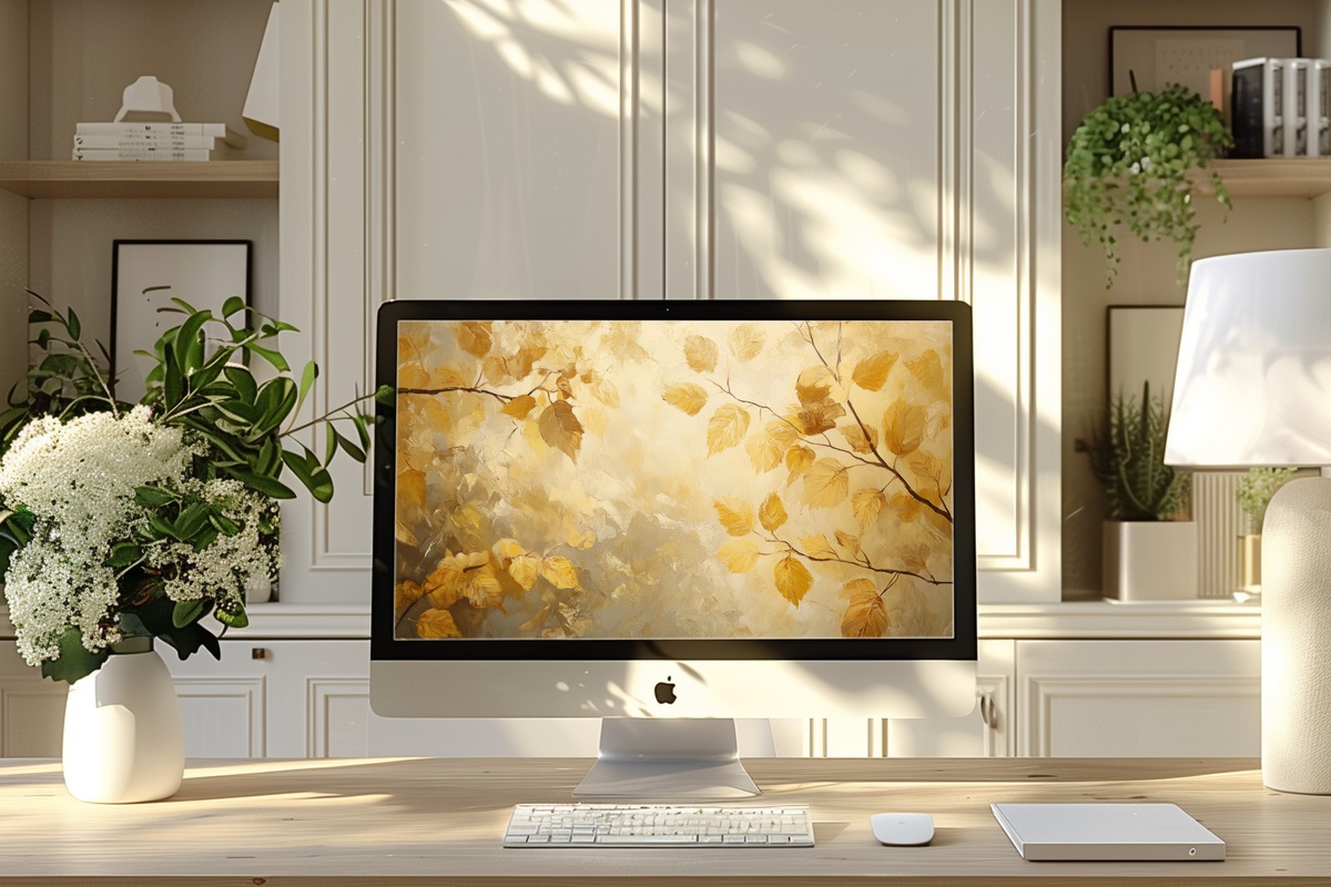 Amber Leaves Elegance Fall Desktop Wallpaper