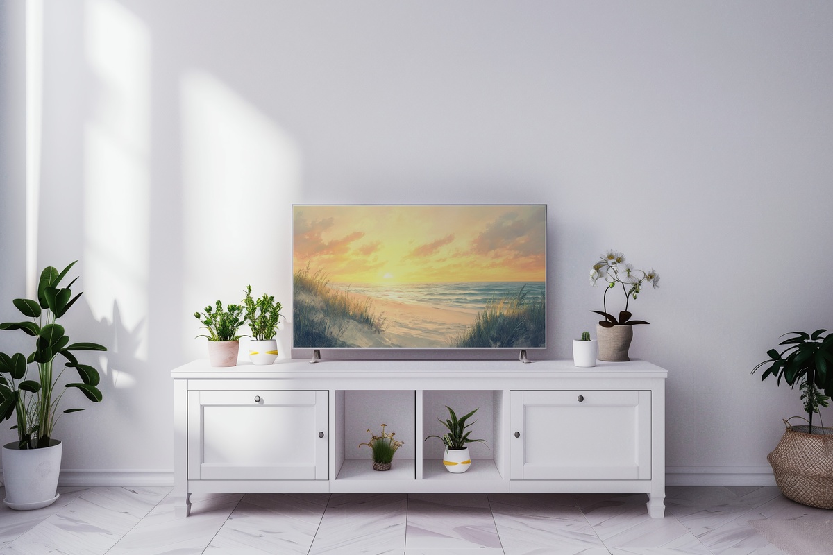 Illuminated Coastal Dawn Coastal Frame TV Art