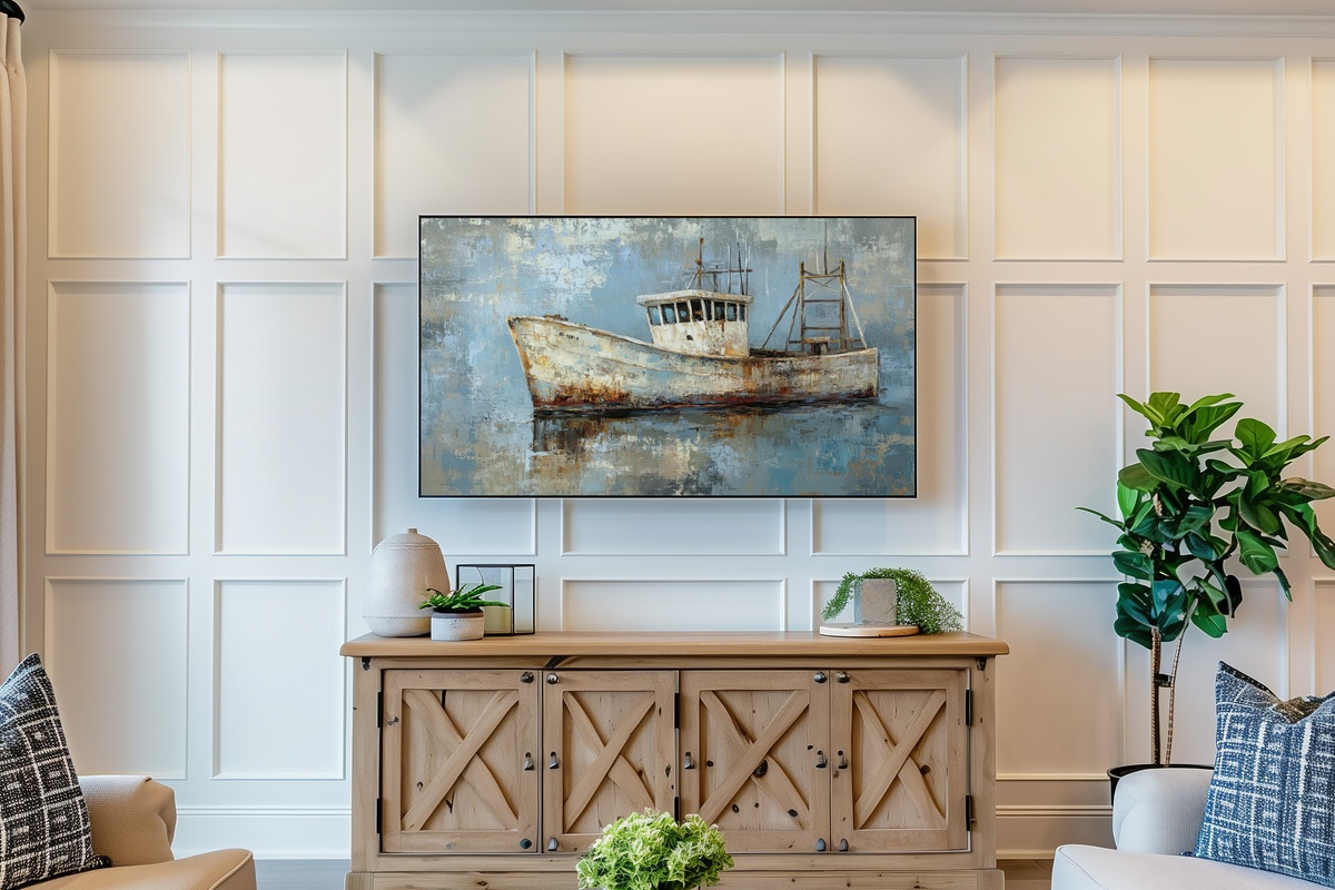 Soft Hue Fishing Serenity Coastal Frame TV Art