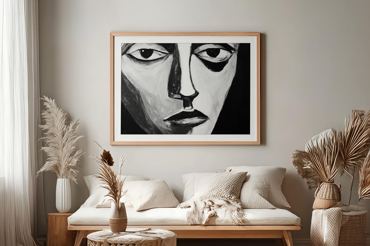 Black and White Face in Bold Lines Printable Wall Art