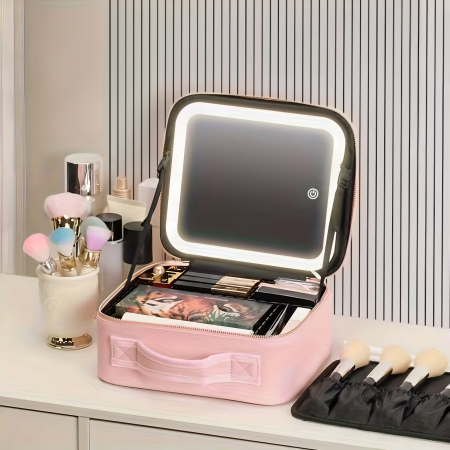 Neceser con espejo 24x23x9cm, luz led de 3 tiempos
