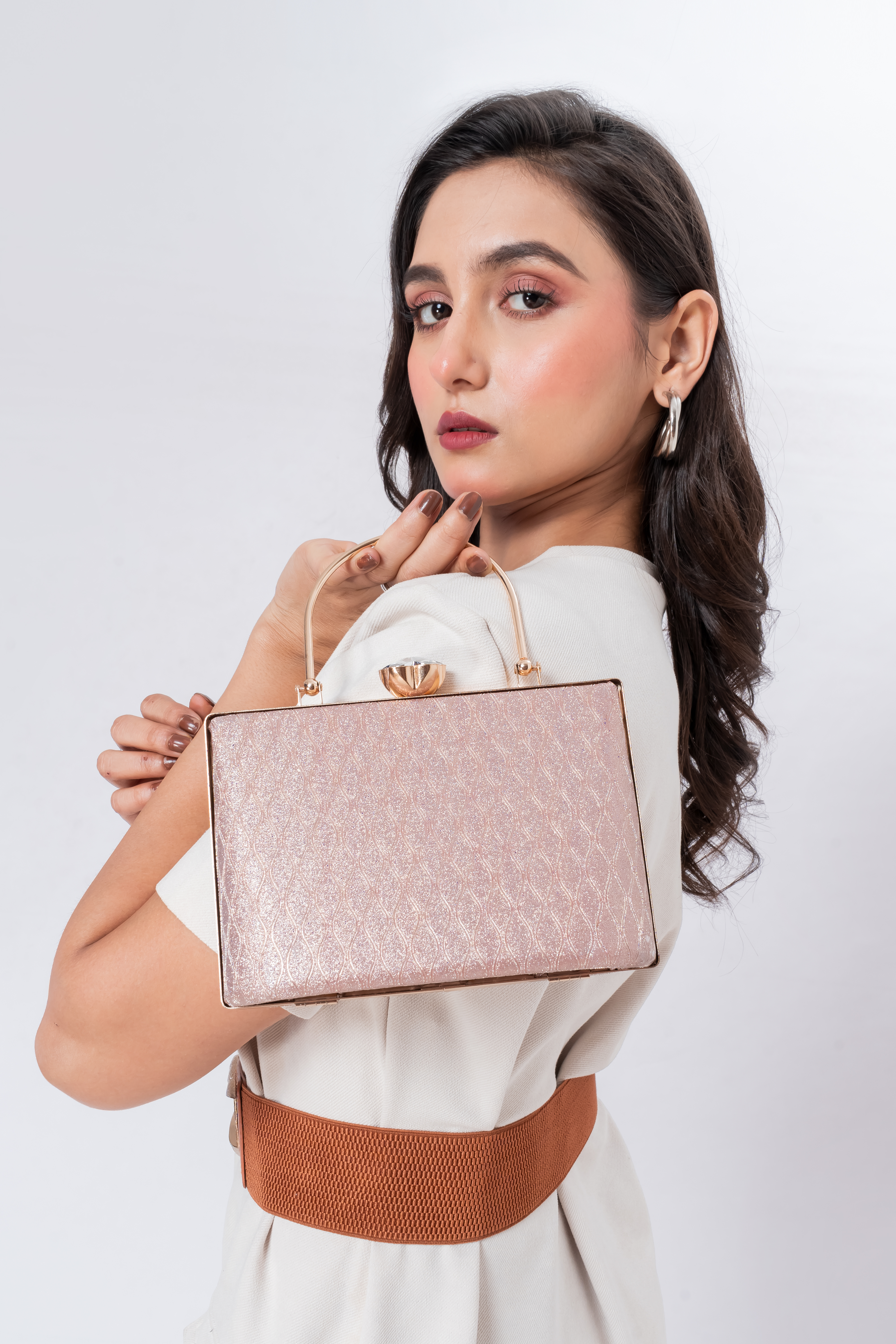 Zeenin Women’s Party Clutch Handbag with Metal Handle & Chain Strap | Elegant Evening Purse