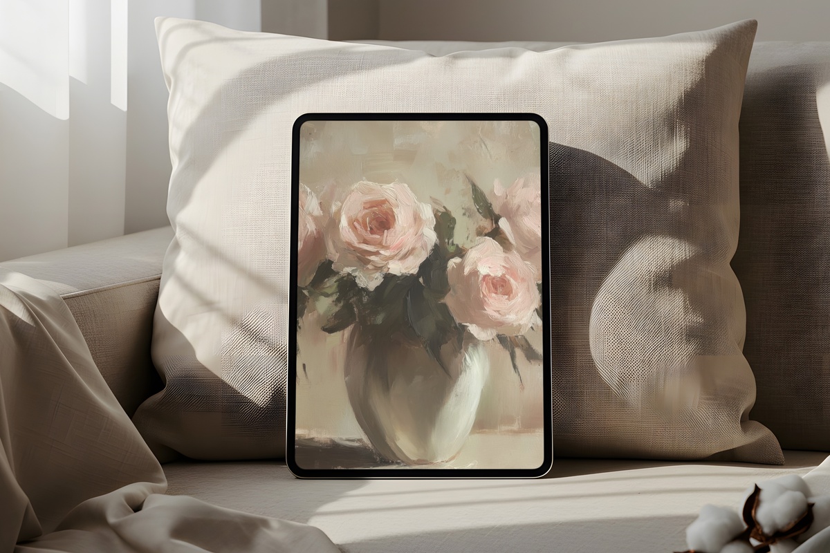 Vased Blush Rose Elegance iPad Wallpaper - soft blush rose floral digital background