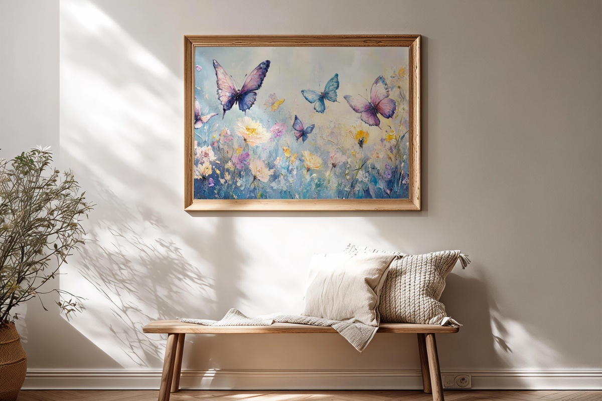Butterflies in Meadow Joy nursery printable wall art featuring a butterfly meadow scene