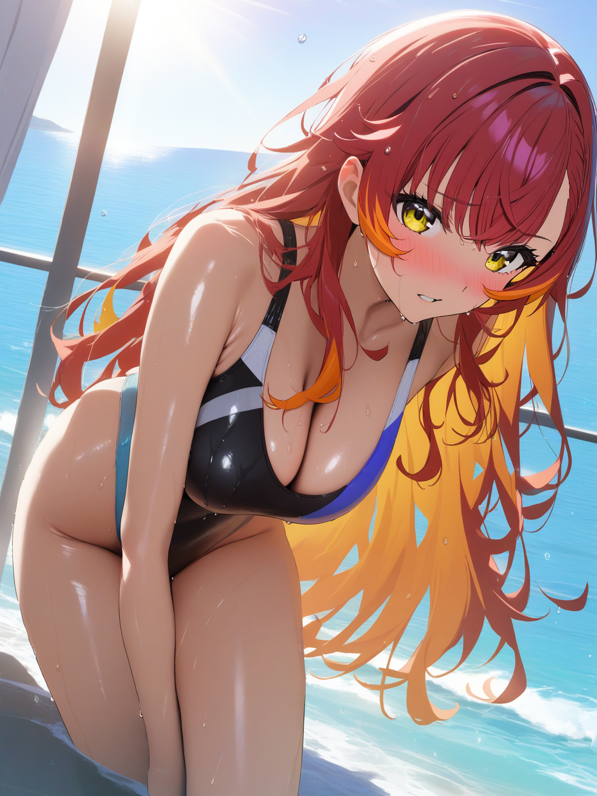 赤髪そっくりさん水着撮影会 by AItester with ai art, girl, virtual YouTuber, cleavage, swimsuit