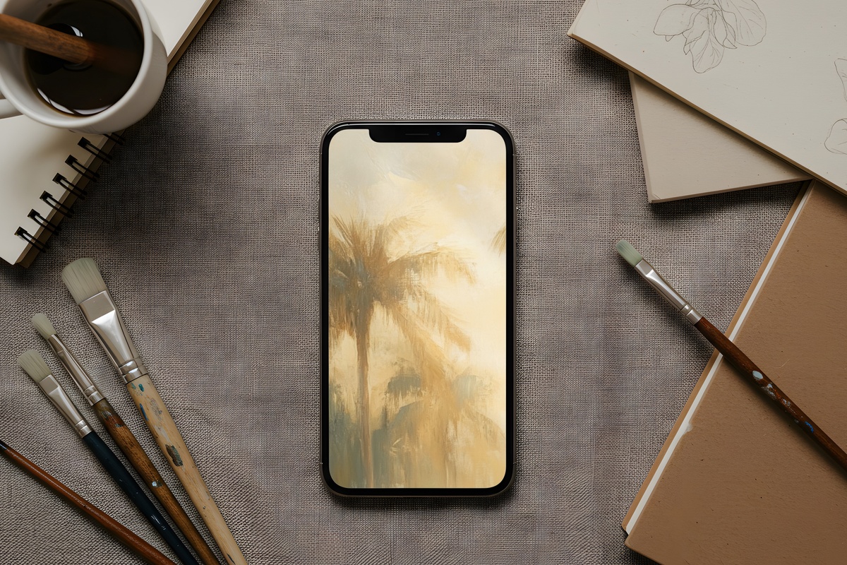 Emerald Dreams of Palm iPhone Wallpaper - warm muted green background
