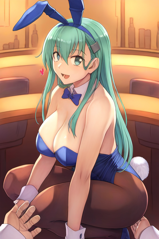 鈴谷のAIエロエロ落書きもの4 by 催●スマホの淫魔 with Suzuya (Kantai Collection), Kancolle, bunny girl, cleavage, cowgirl position