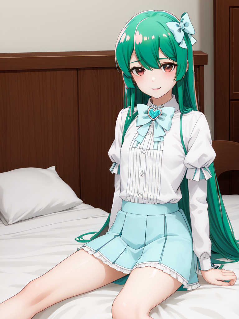 水神小夜ちゃん01 by Youto-AI with Looking Up To Magical Girls, small breasts, green hair