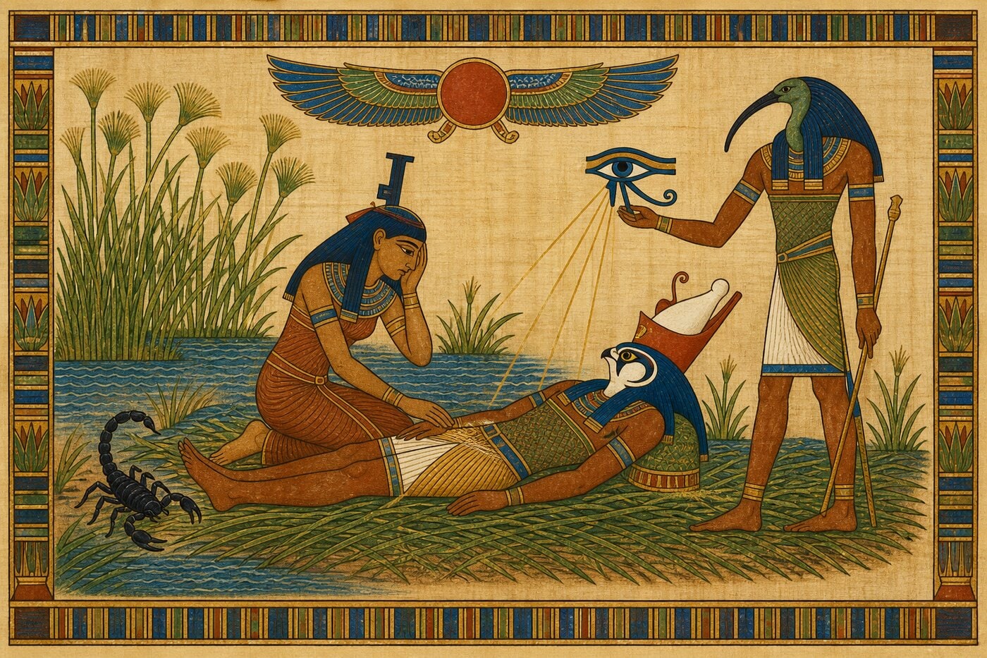 Original illustration for Horus Poisoned by the Scorpion