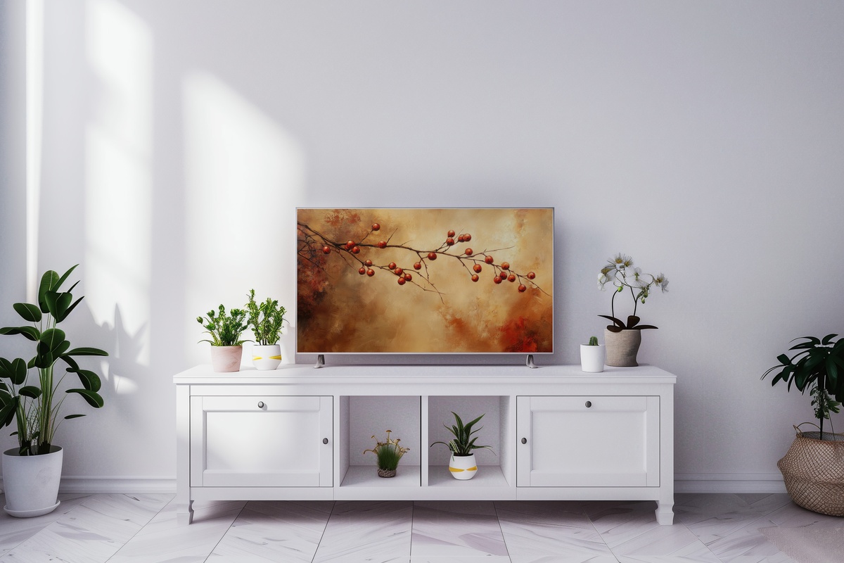 Textured Berries on Branch Fall Frame TV Art