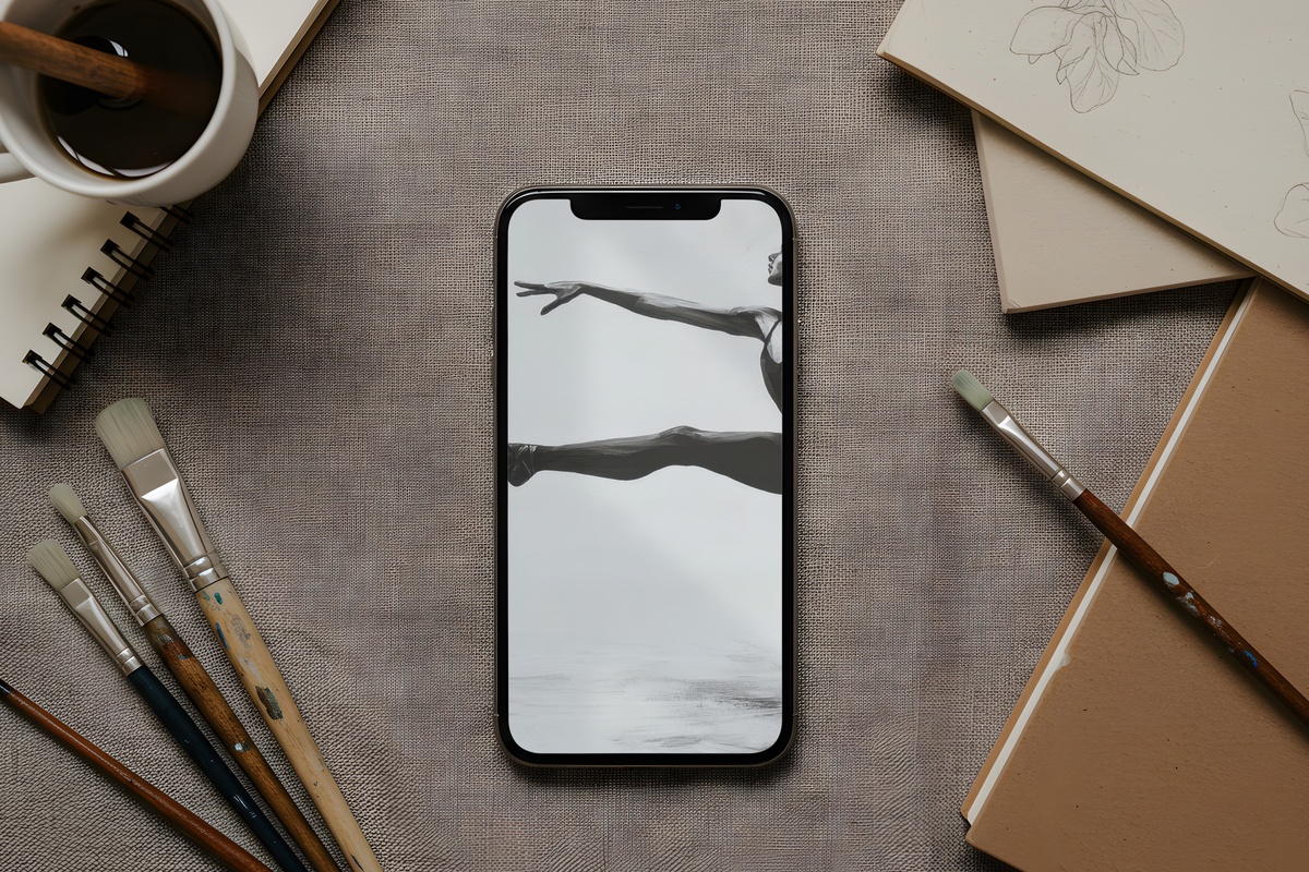 Graceful Ballet Leap black and white iPhone wallpaper featuring a dancer in mid-leap