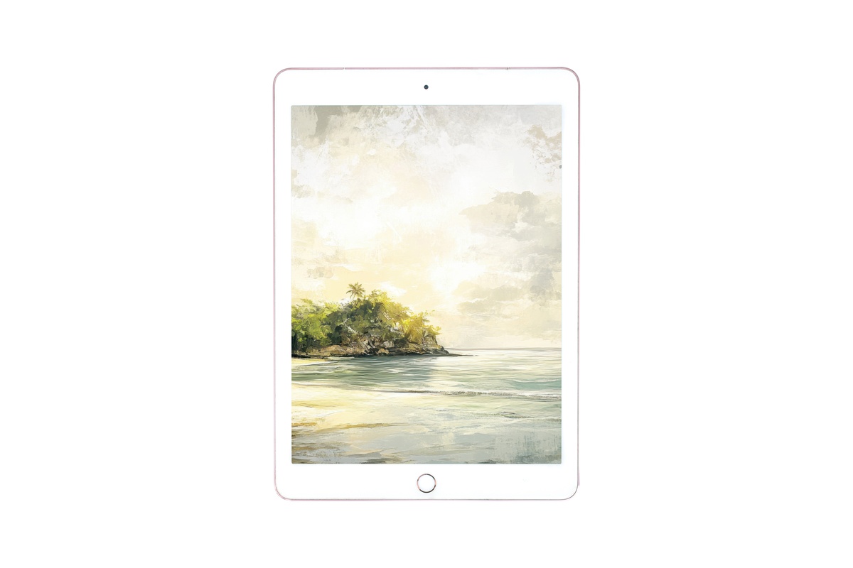Tropical Tranquility Tides Summer iPad Wallpaper in soft pastel coastal tones