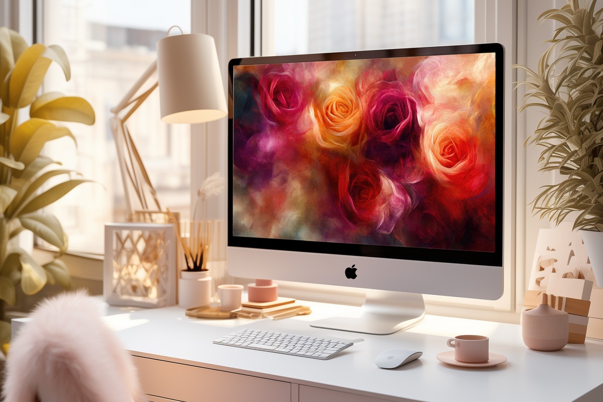 Expressive Rose Brushwork Floral Desktop Wallpaper