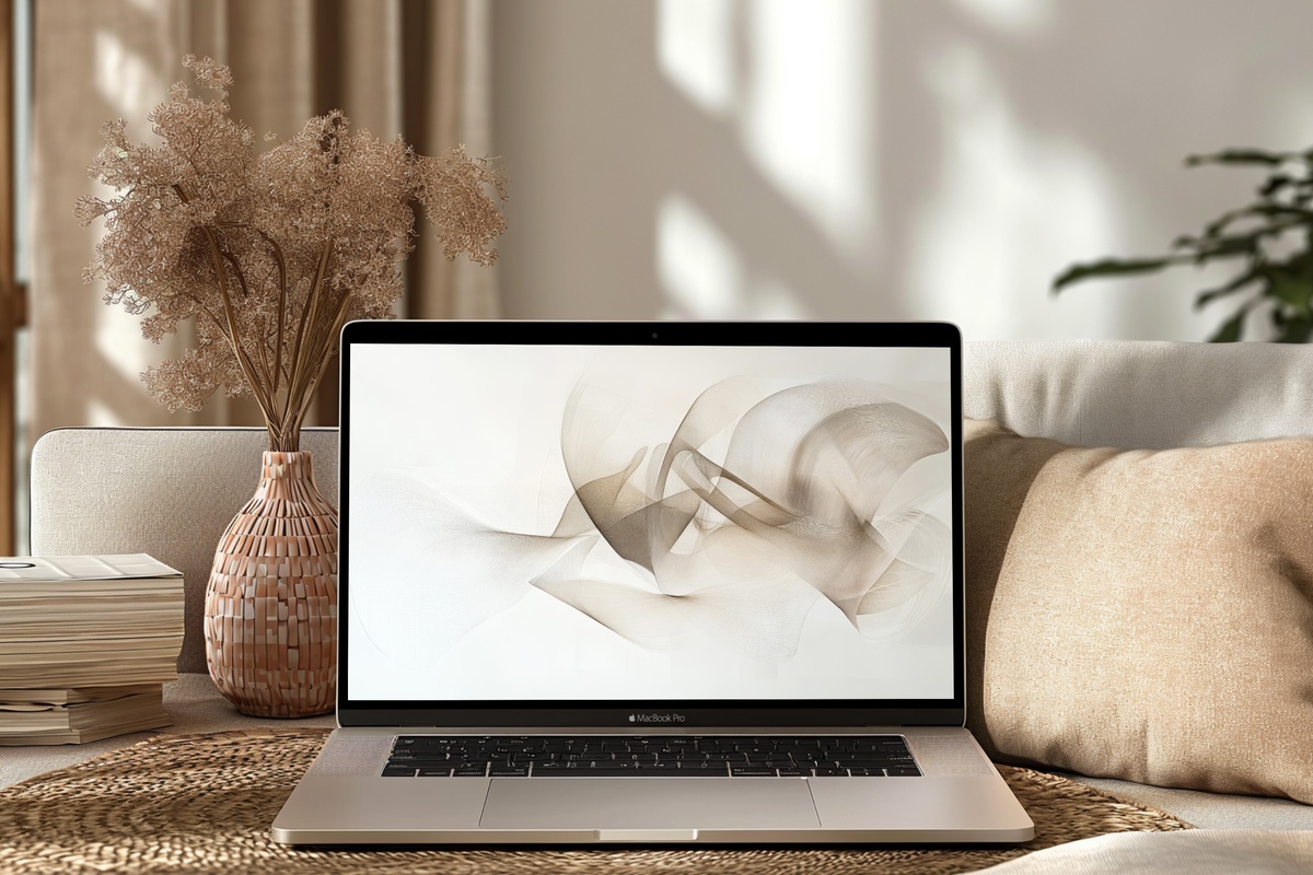Minimal Line Art Symphony Desktop Wallpaper — flowing abstract line forms on a neutral background