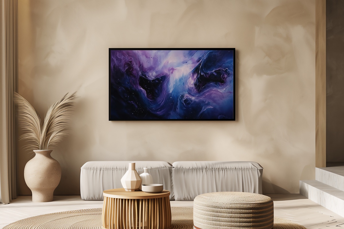Celestial Night Harmony Frame TV Art — modern cosmic night wall art
