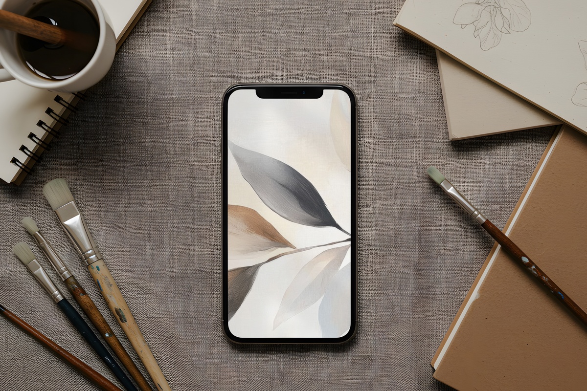 Serene Canvas of Leaf Harmony Neutral iPhone Wallpaper