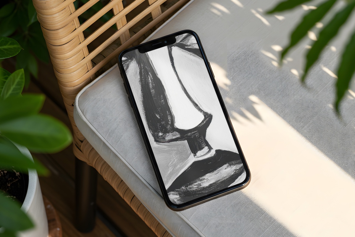Black and White Face in Bold Lines iPhone Wallpaper