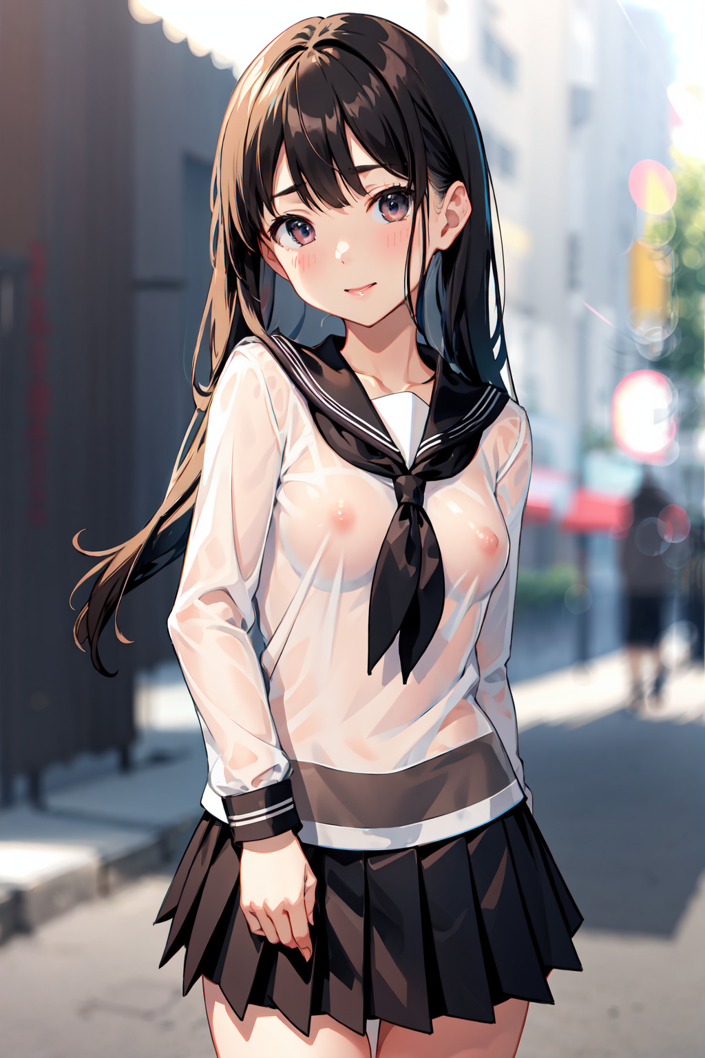汗だく胸透け セーラー服少女 02 by ぷろでこ ProDeco with high school girl, sheer, breasts