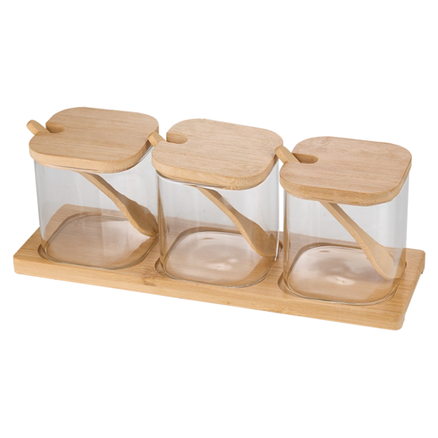 Set condimentero bambú/vidrio, 250ml
